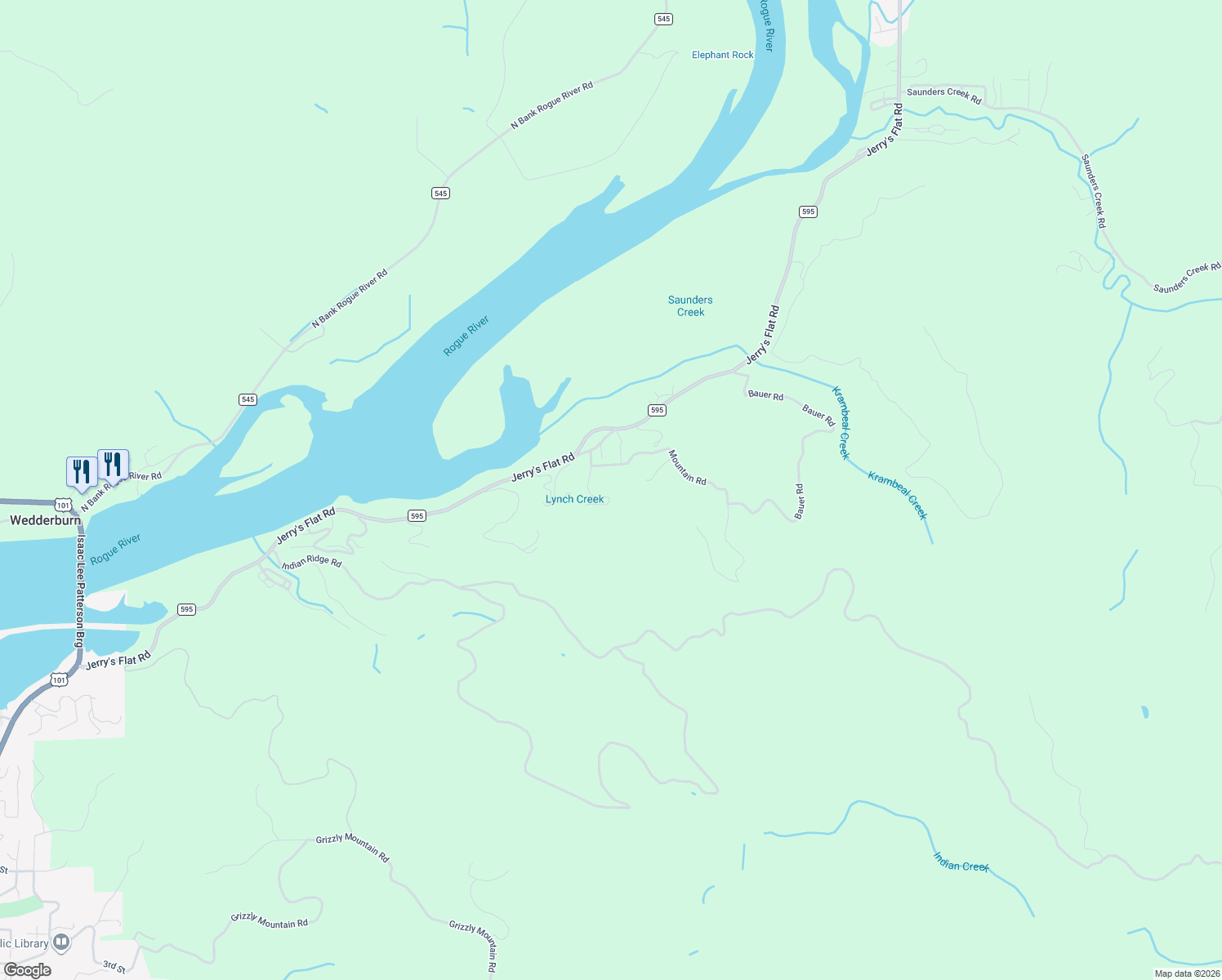 map of restaurants, bars, coffee shops, grocery stores, and more near 30291 Hummingbird Hill Road in Gold Beach