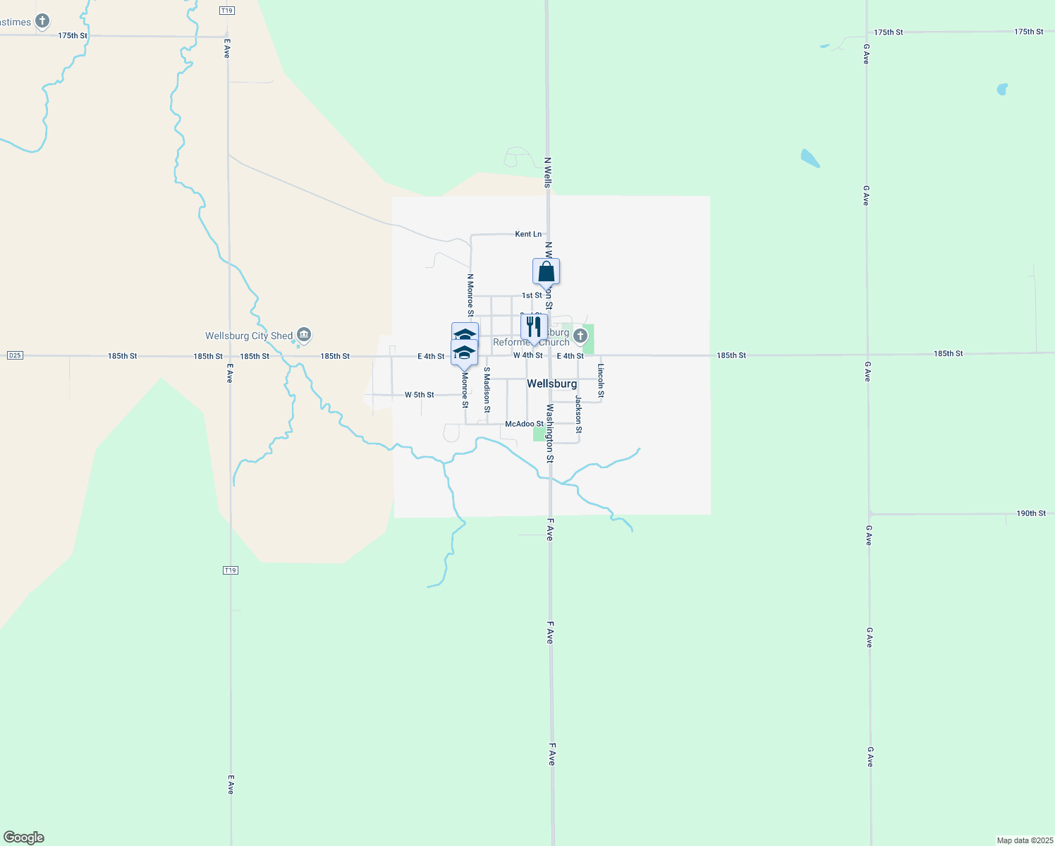 map of restaurants, bars, coffee shops, grocery stores, and more near 810 S Adams St in Wellsburg