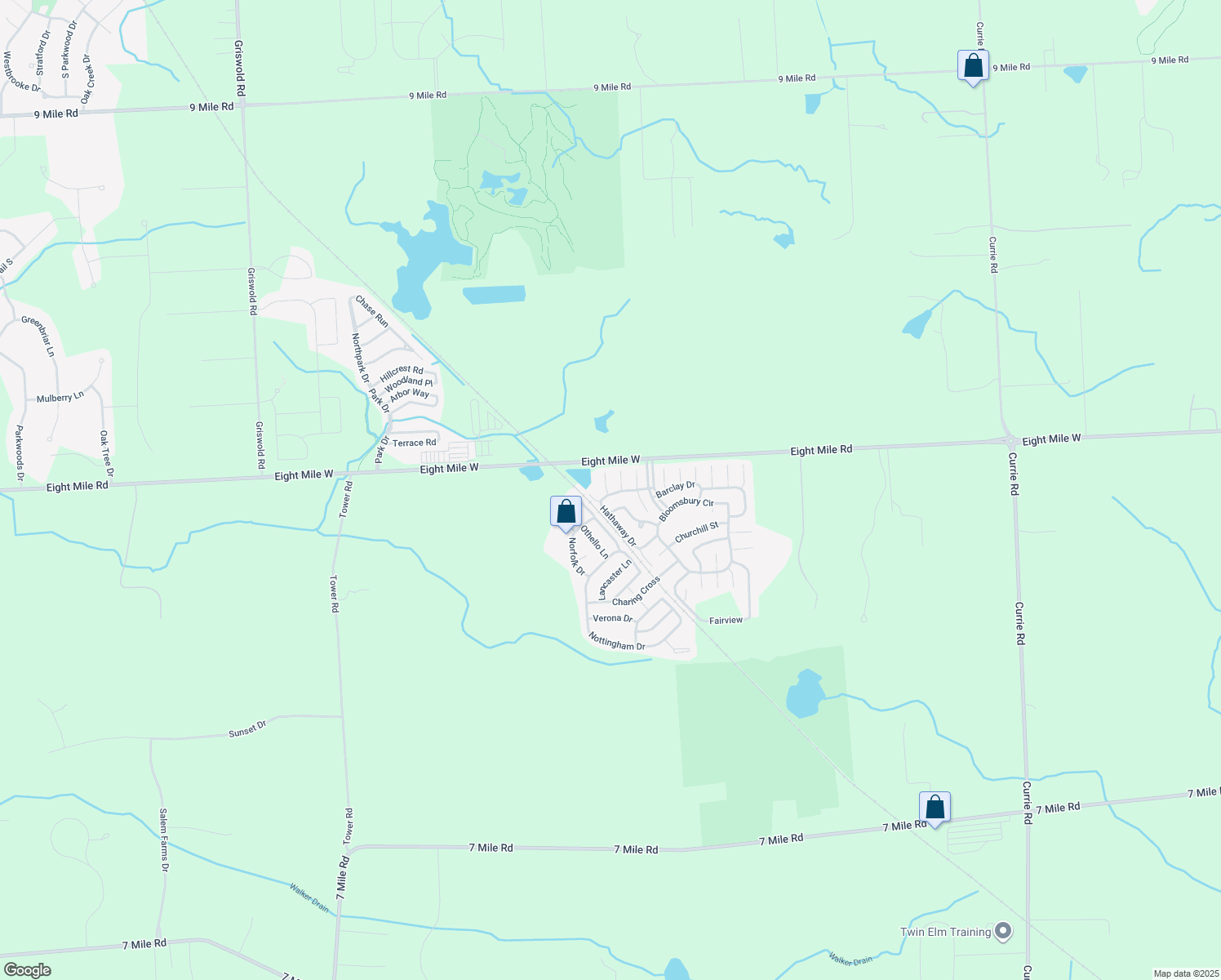 map of restaurants, bars, coffee shops, grocery stores, and more near 9908 Newport Court in Northville