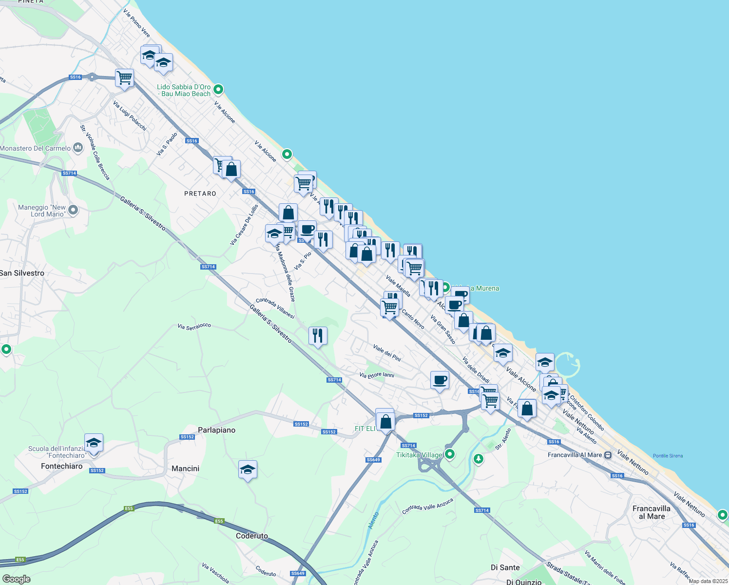 map of restaurants, bars, coffee shops, grocery stores, and more near 88C Via Nazionale Adriatica Nord in Francavilla al Mare