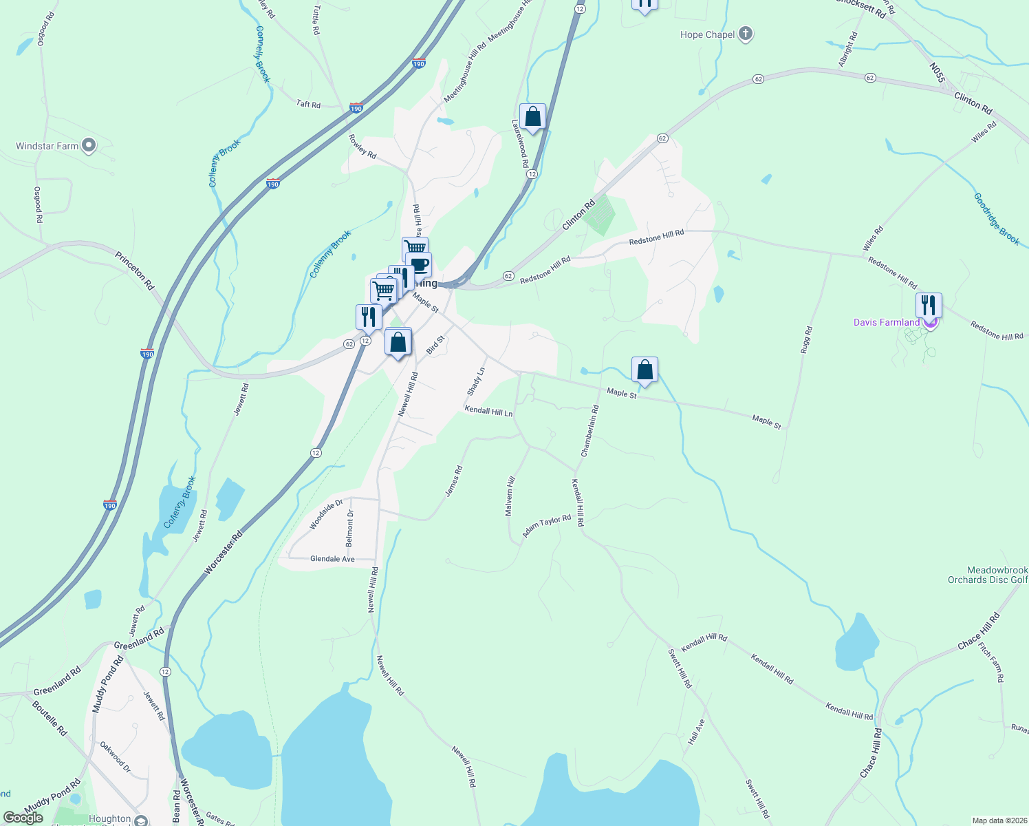 map of restaurants, bars, coffee shops, grocery stores, and more near 16 Kendall Hill Road in Sterling