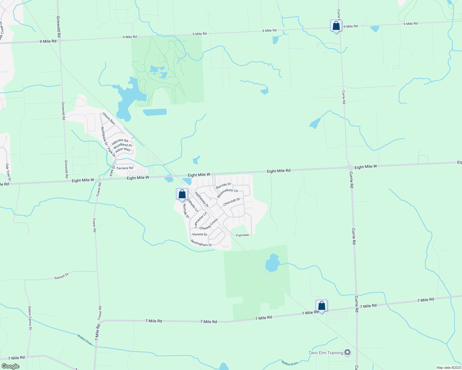 map of restaurants, bars, coffee shops, grocery stores, and more near 8042 Barclay Drive in Northville