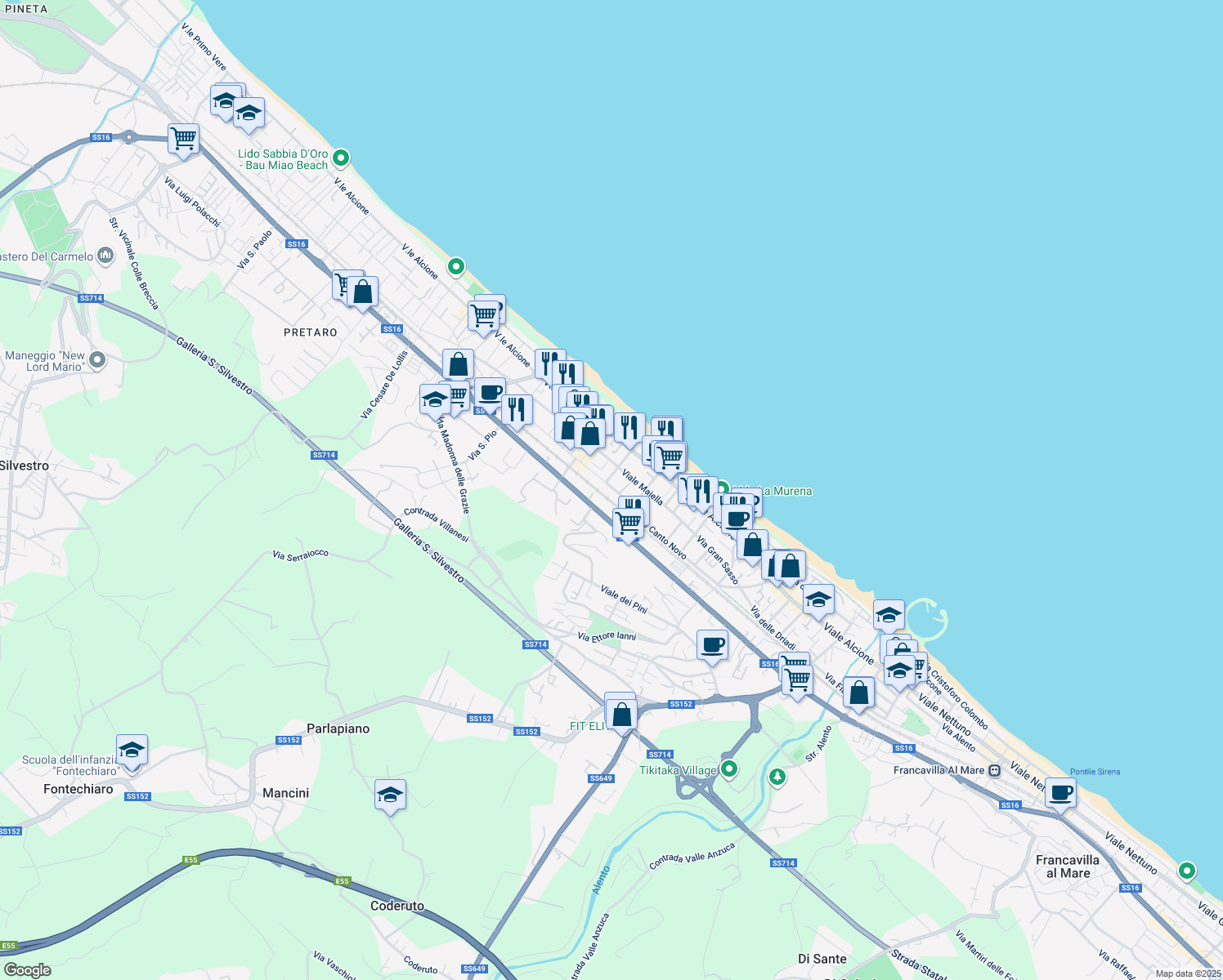 map of restaurants, bars, coffee shops, grocery stores, and more near 20 Viale Canto Novo in Francavilla al Mare
