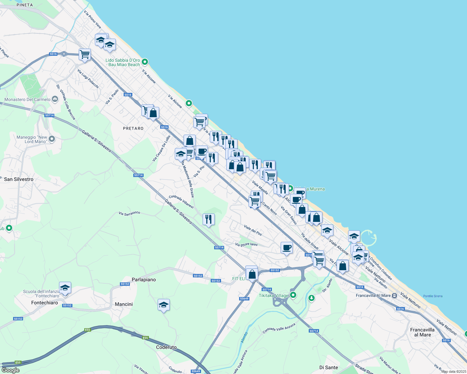 map of restaurants, bars, coffee shops, grocery stores, and more near 88C Via Nazionale Adriatica Nord in Francavilla al Mare