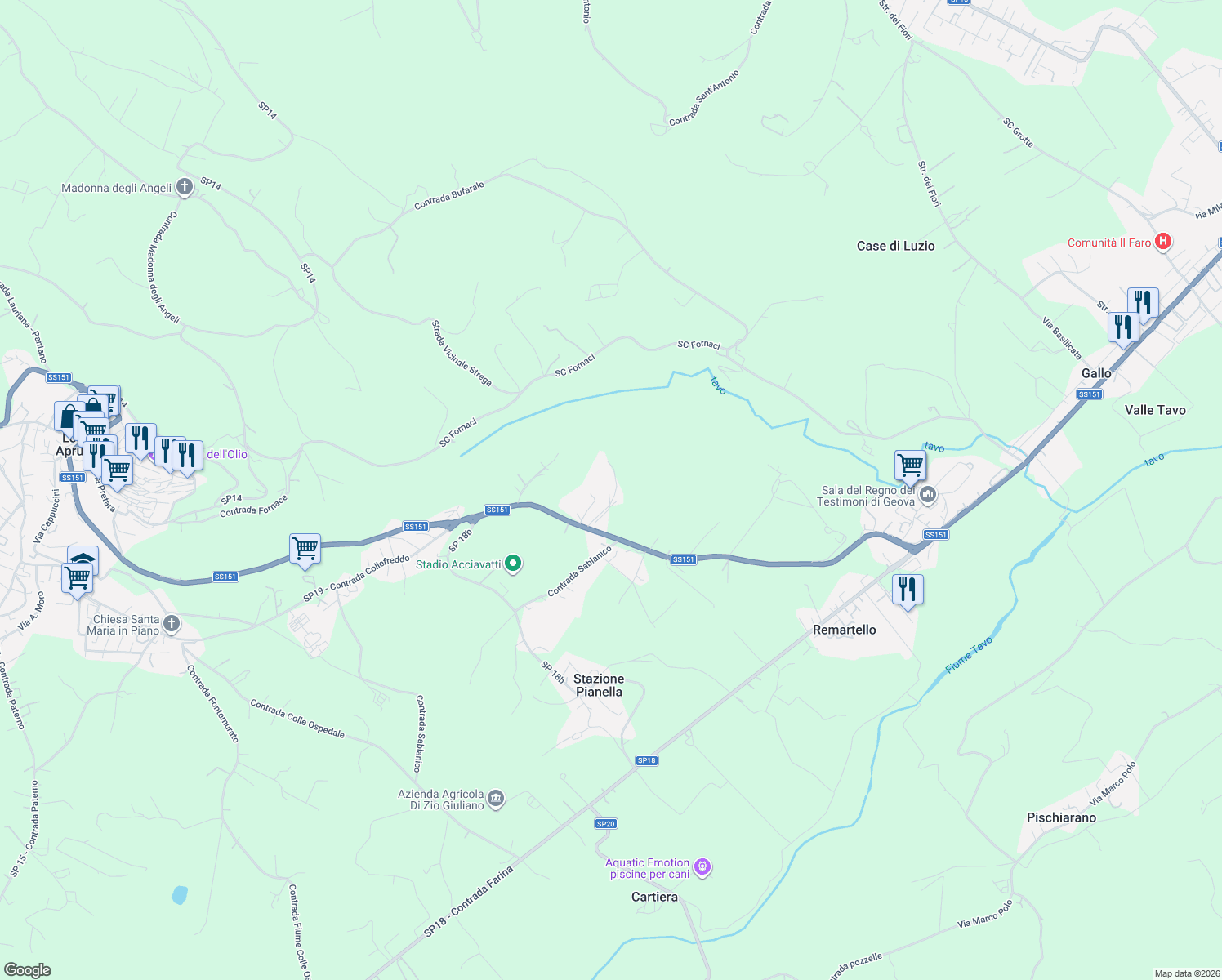 map of restaurants, bars, coffee shops, grocery stores, and more near 6 Contrada Sablanico in Provincia di Pescara