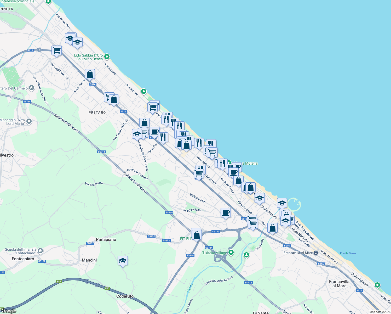 map of restaurants, bars, coffee shops, grocery stores, and more near 22 Viale Maiella in Francavilla al Mare