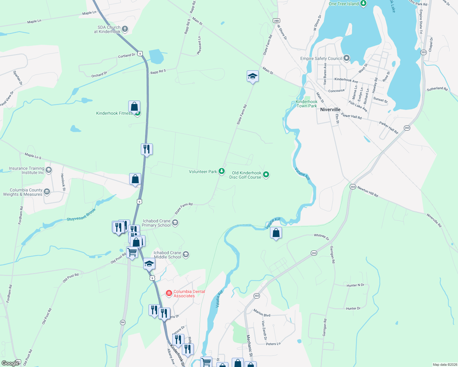 map of restaurants, bars, coffee shops, grocery stores, and more near 21 Dogwood Knolls in Valatie