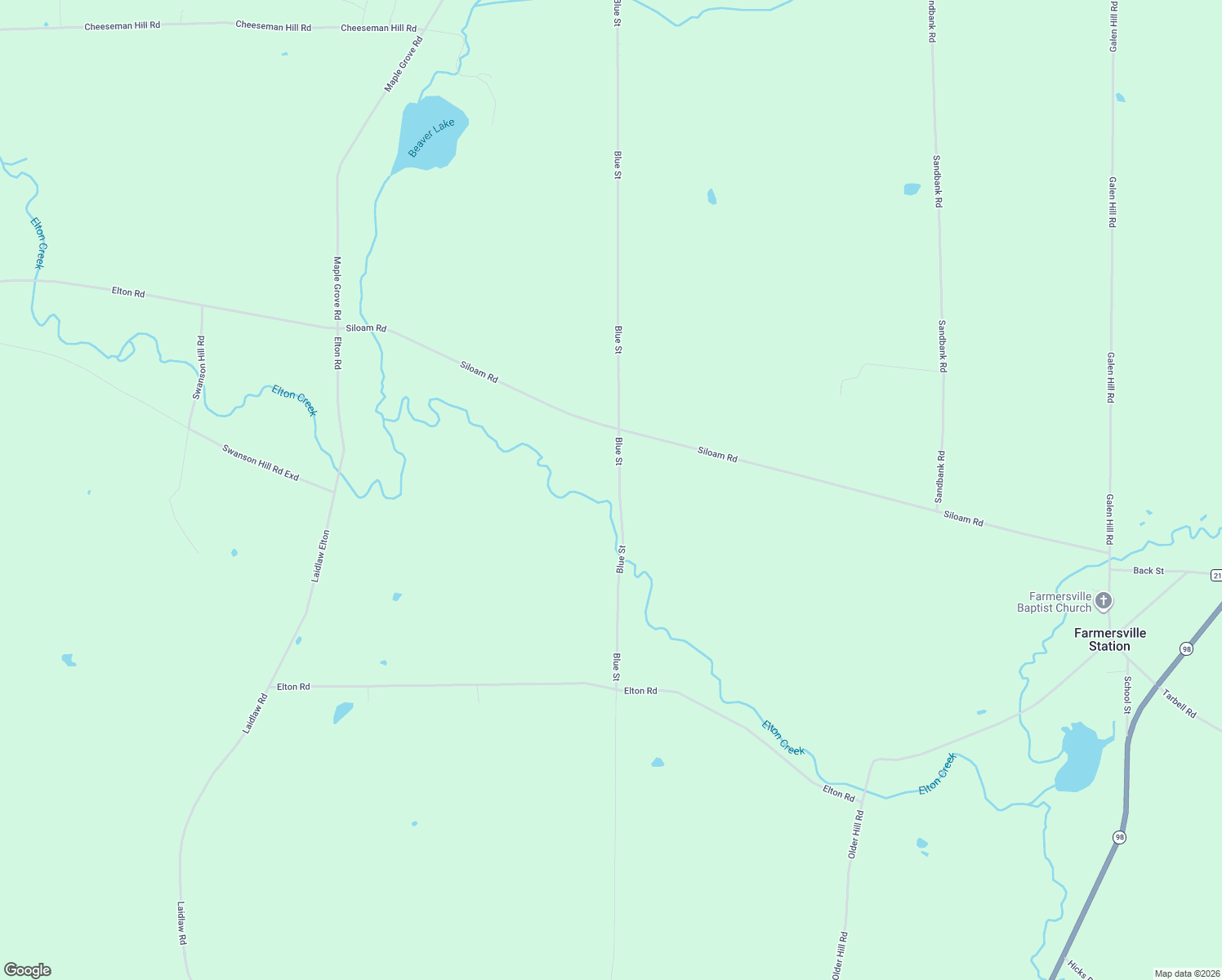 map of restaurants, bars, coffee shops, grocery stores, and more near 9913 Blue Street in Franklinville