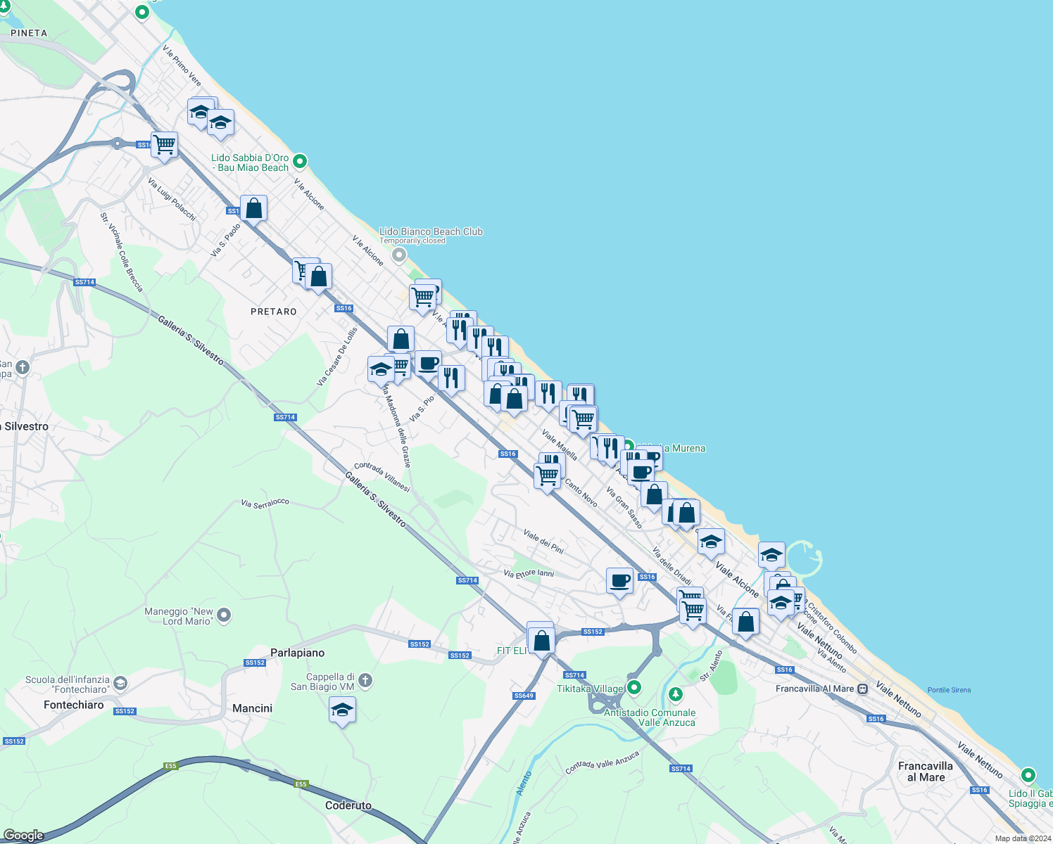 map of restaurants, bars, coffee shops, grocery stores, and more near 22 Viale Maiella in Francavilla al Mare