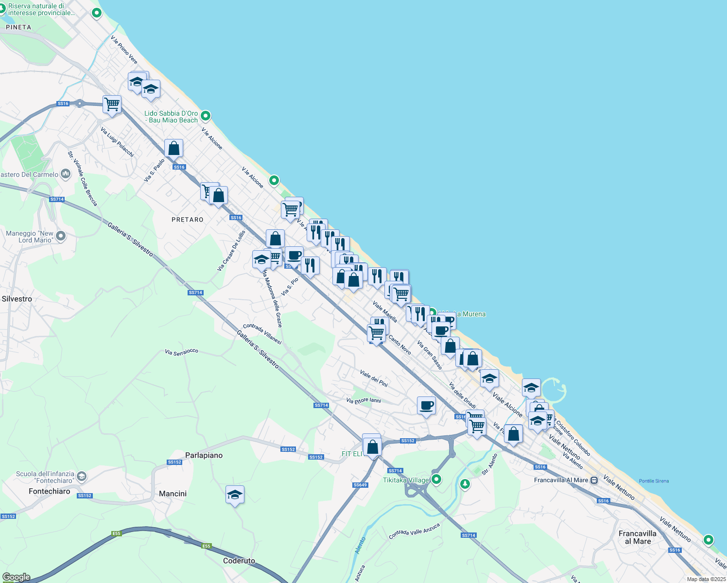 map of restaurants, bars, coffee shops, grocery stores, and more near 22 Viale Maiella in Francavilla al Mare