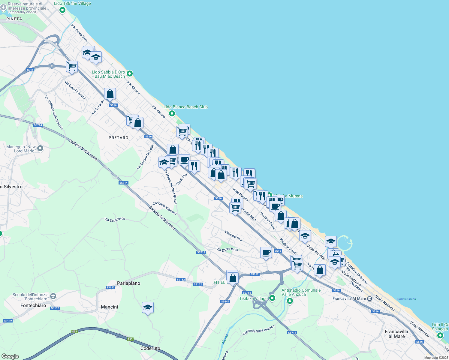 map of restaurants, bars, coffee shops, grocery stores, and more near 22 Viale Maiella in Francavilla al Mare