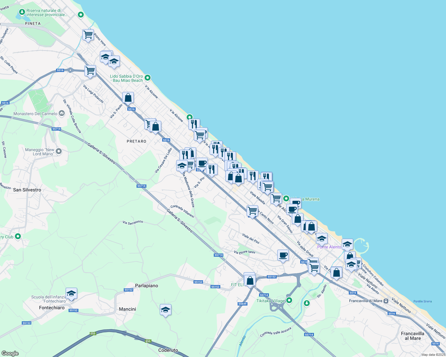 map of restaurants, bars, coffee shops, grocery stores, and more near 4 Via Treste in Francavilla Al Mare