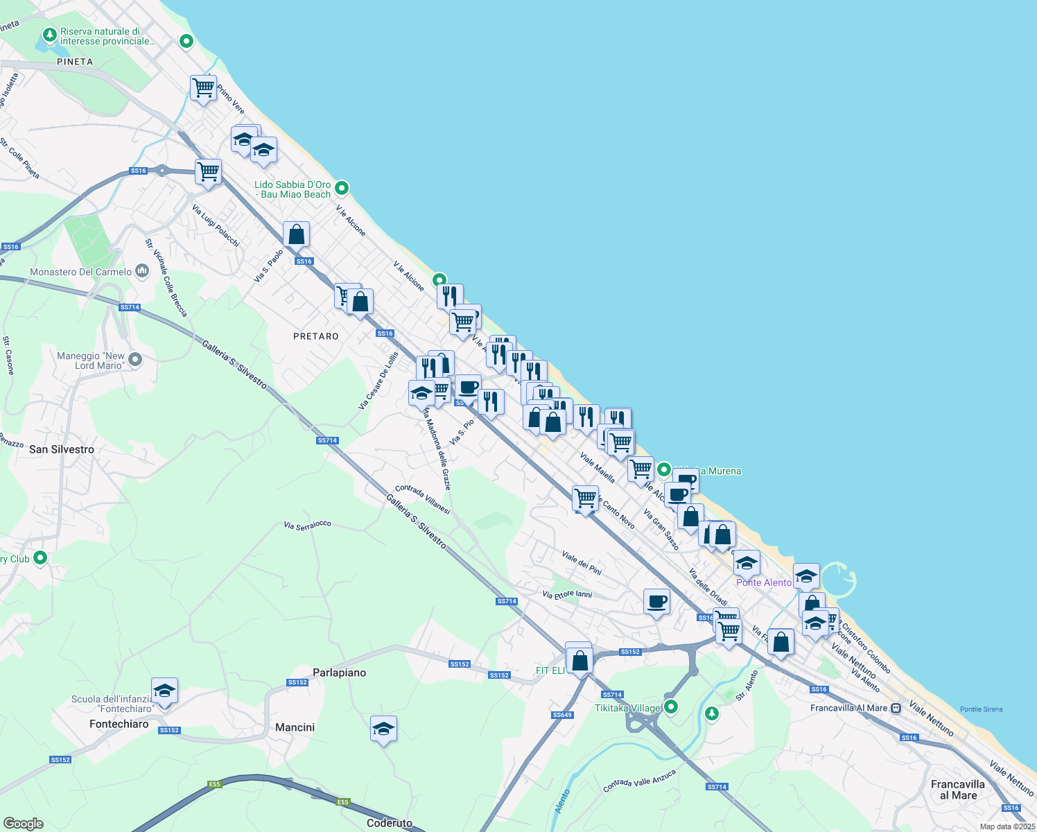 map of restaurants, bars, coffee shops, grocery stores, and more near 4 Via Treste in Francavilla al Mare