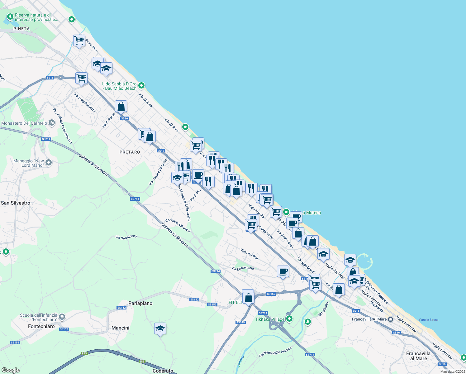 map of restaurants, bars, coffee shops, grocery stores, and more near 137I Viale Alcione in Francavilla al Mare