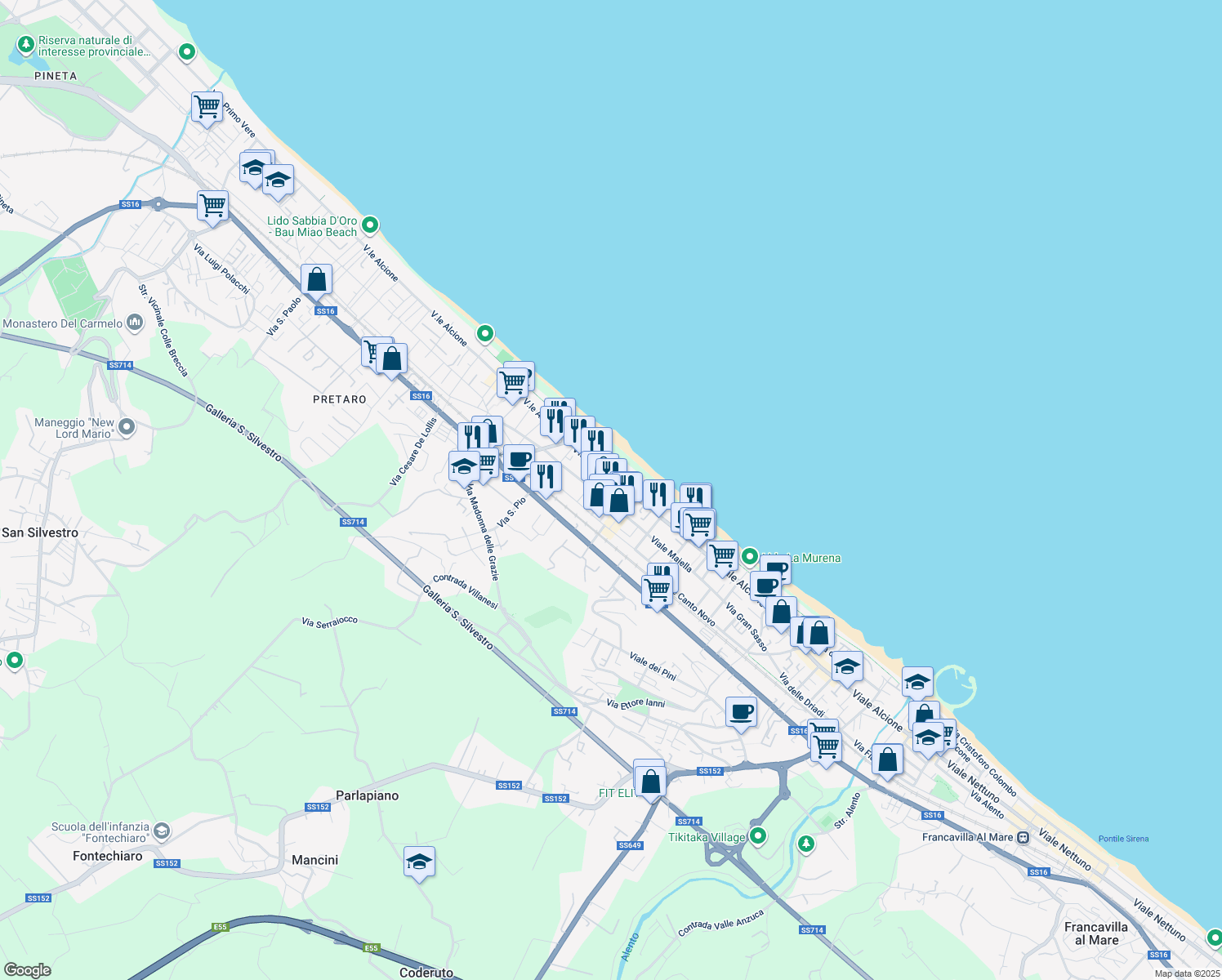 map of restaurants, bars, coffee shops, grocery stores, and more near 137I Viale Alcione in Francavilla al Mare