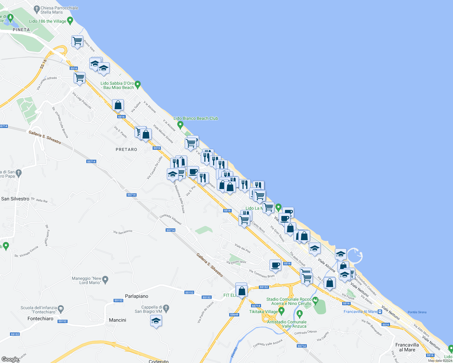 map of restaurants, bars, coffee shops, grocery stores, and more near 137I Viale Alcione in Francavilla al Mare