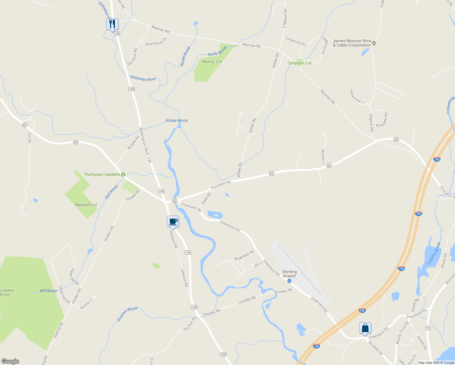 map of restaurants, bars, coffee shops, grocery stores, and more near 240 Princeton Road in Sterling