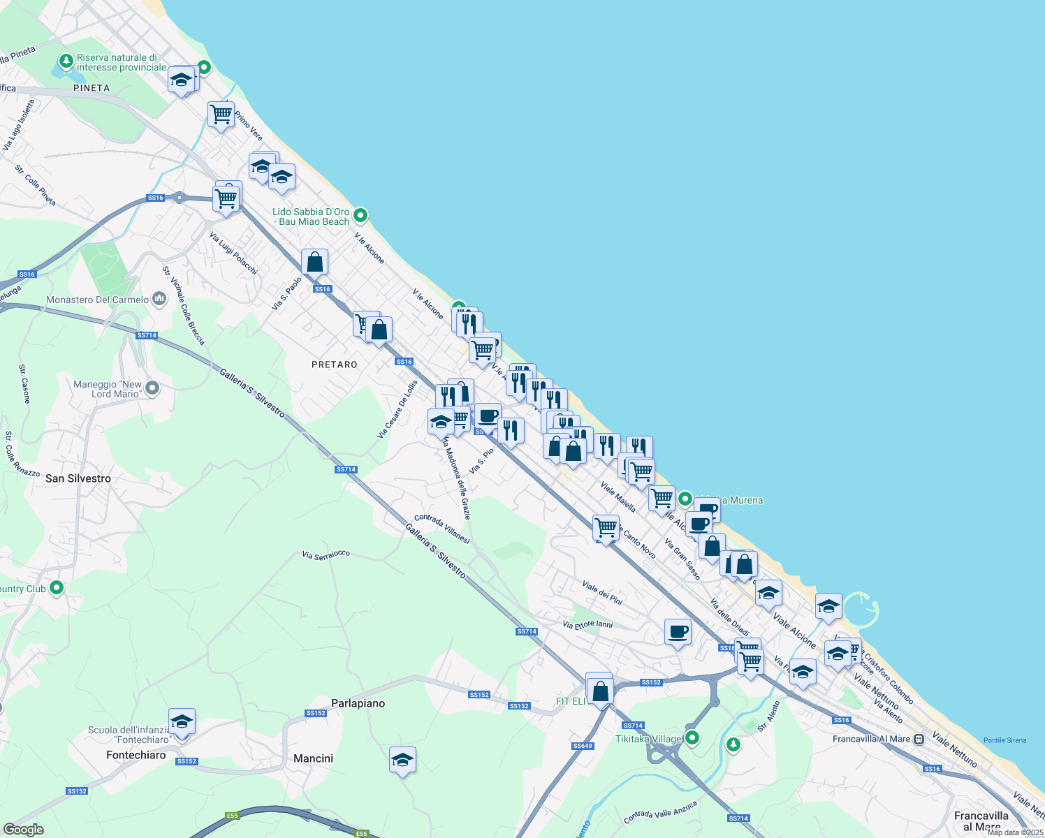 map of restaurants, bars, coffee shops, grocery stores, and more near 1 Via delle Napee in Francavilla al Mare