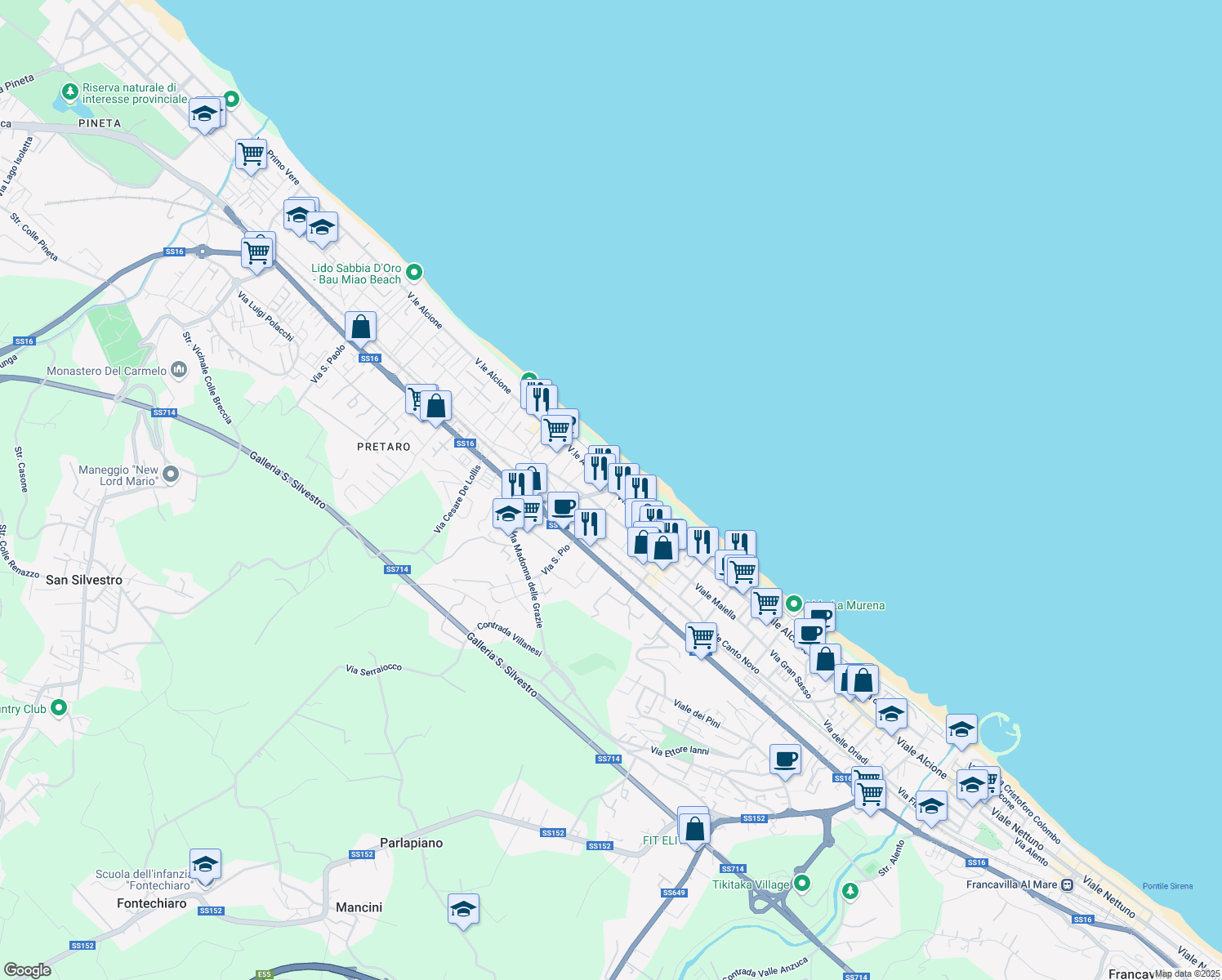 map of restaurants, bars, coffee shops, grocery stores, and more near 1 Via delle Napee in Francavilla al Mare