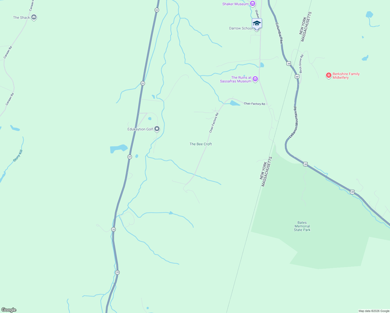 map of restaurants, bars, coffee shops, grocery stores, and more near 164 Chair Factory Road in New Lebanon