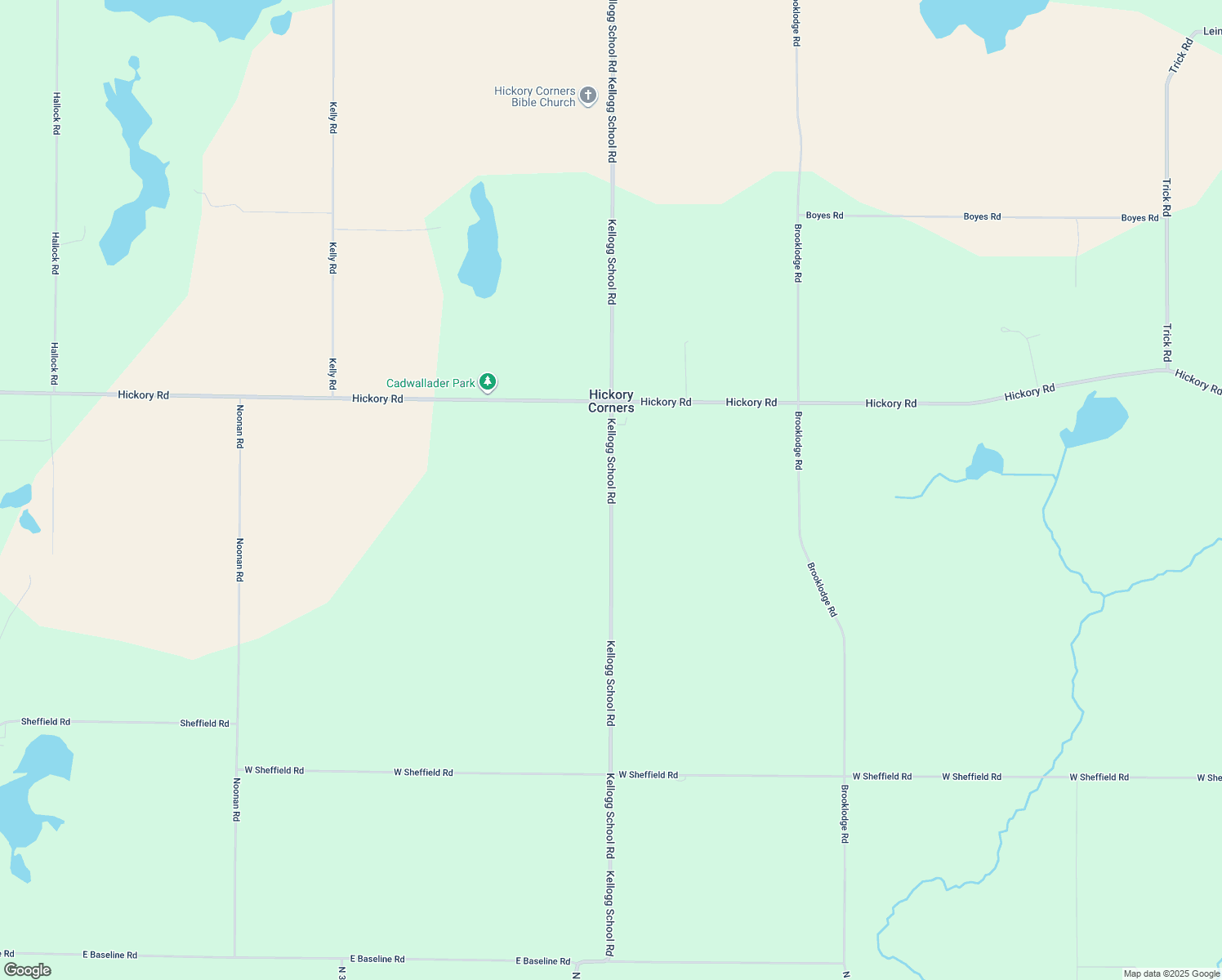 map of restaurants, bars, coffee shops, grocery stores, and more near 14782 Kellogg School Road in Hickory Corners