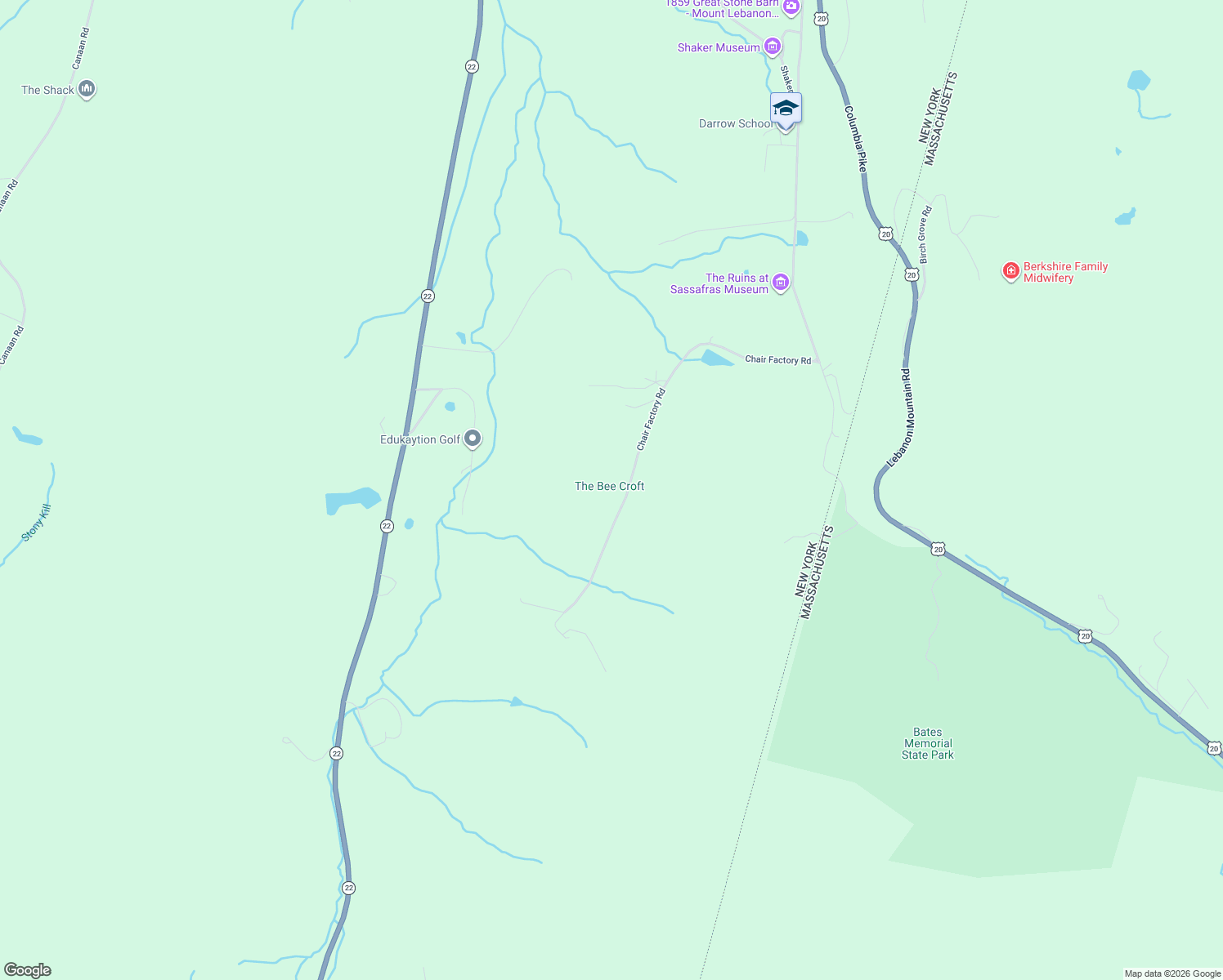 map of restaurants, bars, coffee shops, grocery stores, and more near 164 Chair Factory Road in New Lebanon