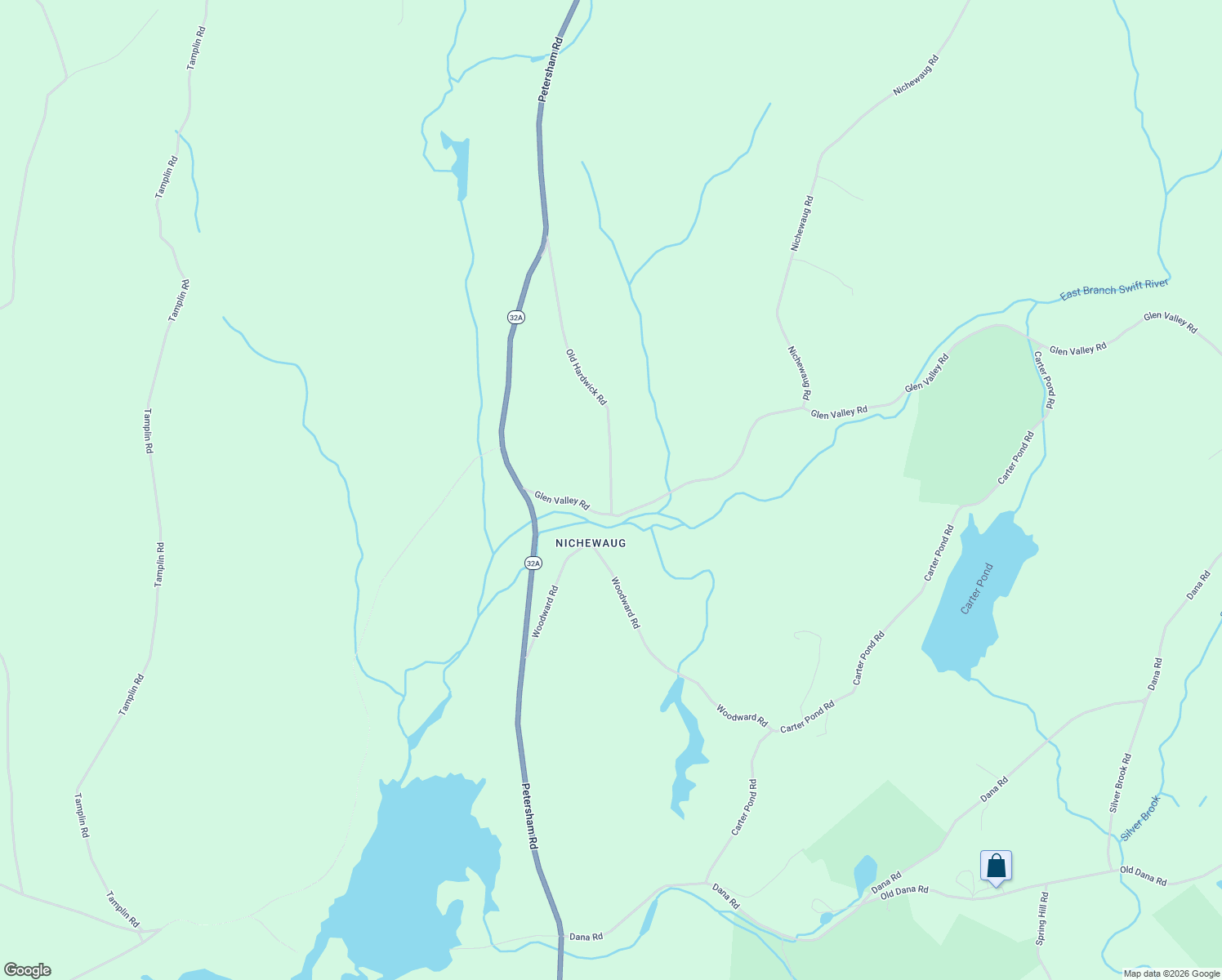 map of restaurants, bars, coffee shops, grocery stores, and more near 22 Old Hardwick Road in Petersham