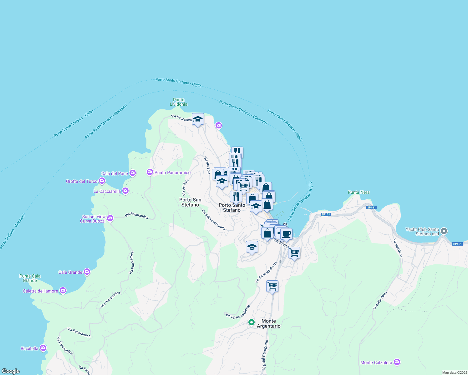 map of restaurants, bars, coffee shops, grocery stores, and more near 2 Via Cappellini in Porto Santo Stefano