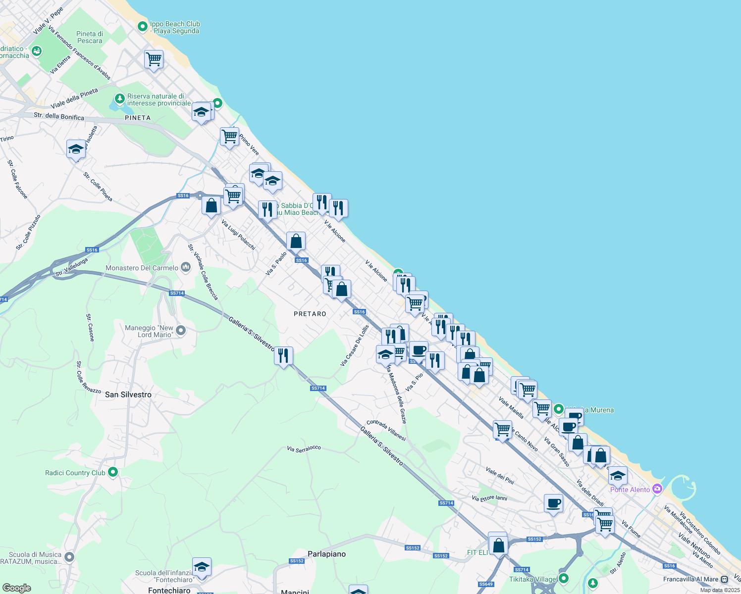 map of restaurants, bars, coffee shops, grocery stores, and more near 17 Viale Monte Sirente in Francavilla al Mare