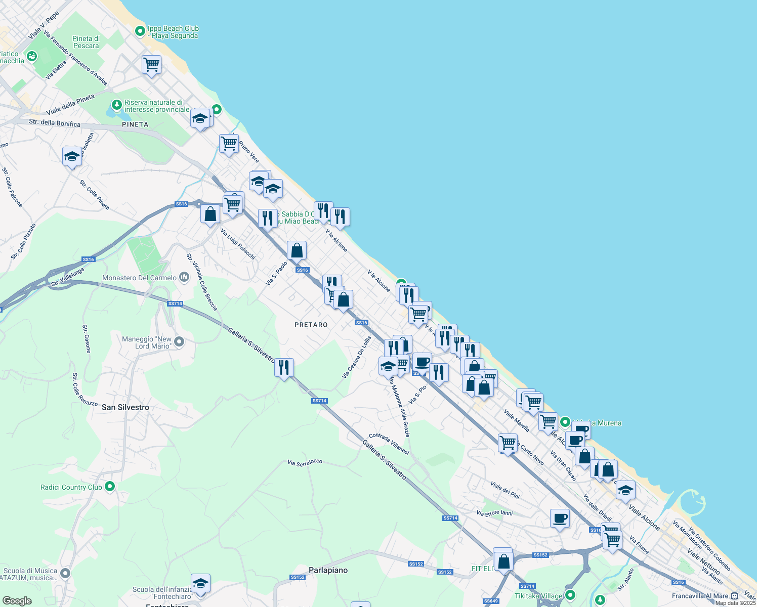 map of restaurants, bars, coffee shops, grocery stores, and more near 17 Viale Monte Sirente in Francavilla al Mare