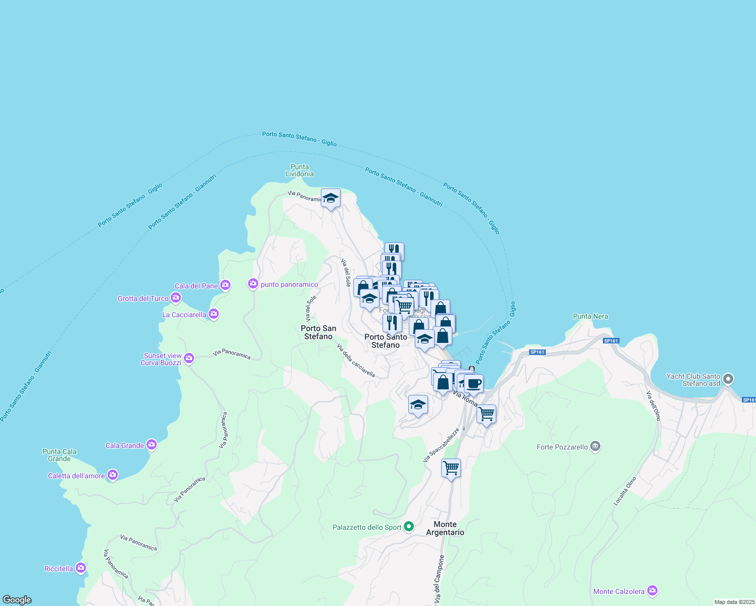 map of restaurants, bars, coffee shops, grocery stores, and more near 2 Via Cappellini in Porto San Stefano
