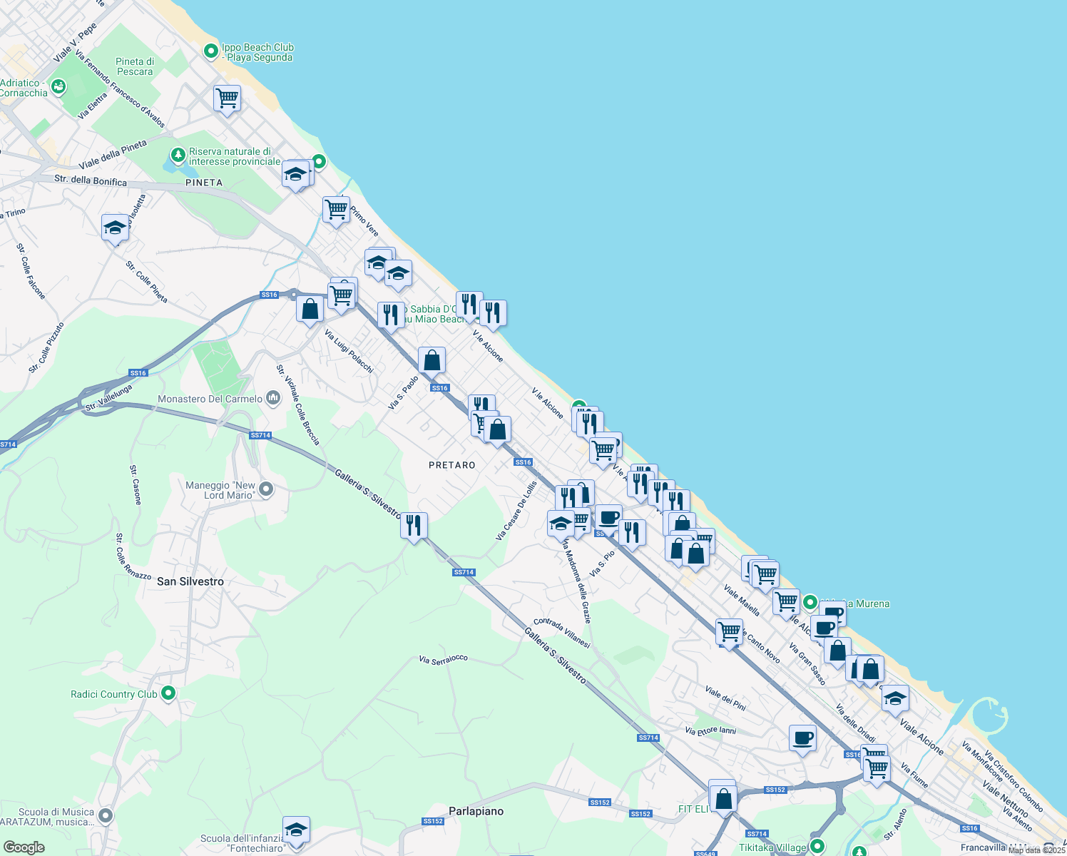 map of restaurants, bars, coffee shops, grocery stores, and more near 17 Viale Monte Sirente in Francavilla al Mare