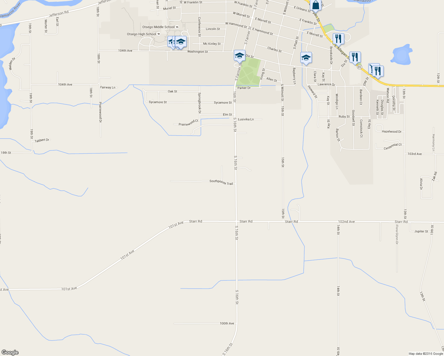 map of restaurants, bars, coffee shops, grocery stores, and more near Summit Path in Otsego