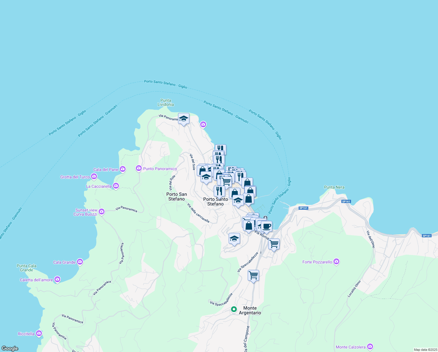 map of restaurants, bars, coffee shops, grocery stores, and more near 2 Via Cappellini in Porto Santo Stefano