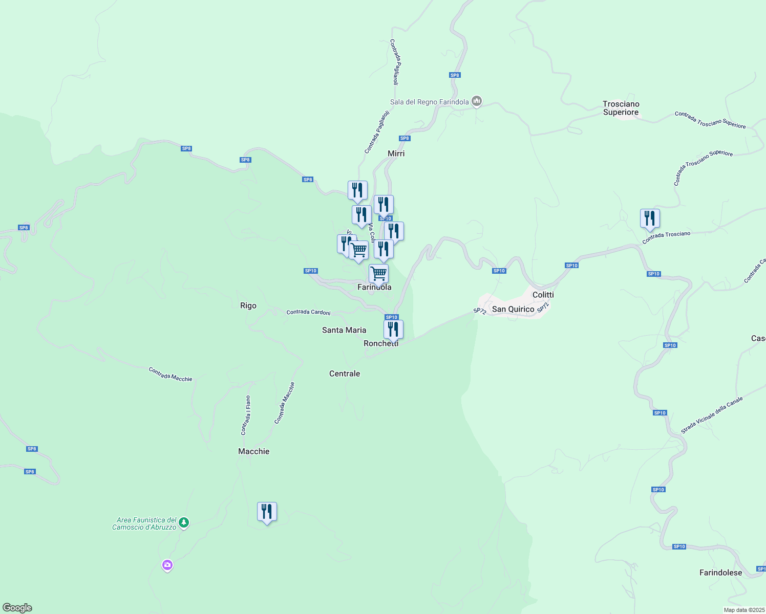 map of restaurants, bars, coffee shops, grocery stores, and more near 50 Via Guglielmo Marconi in Farindola