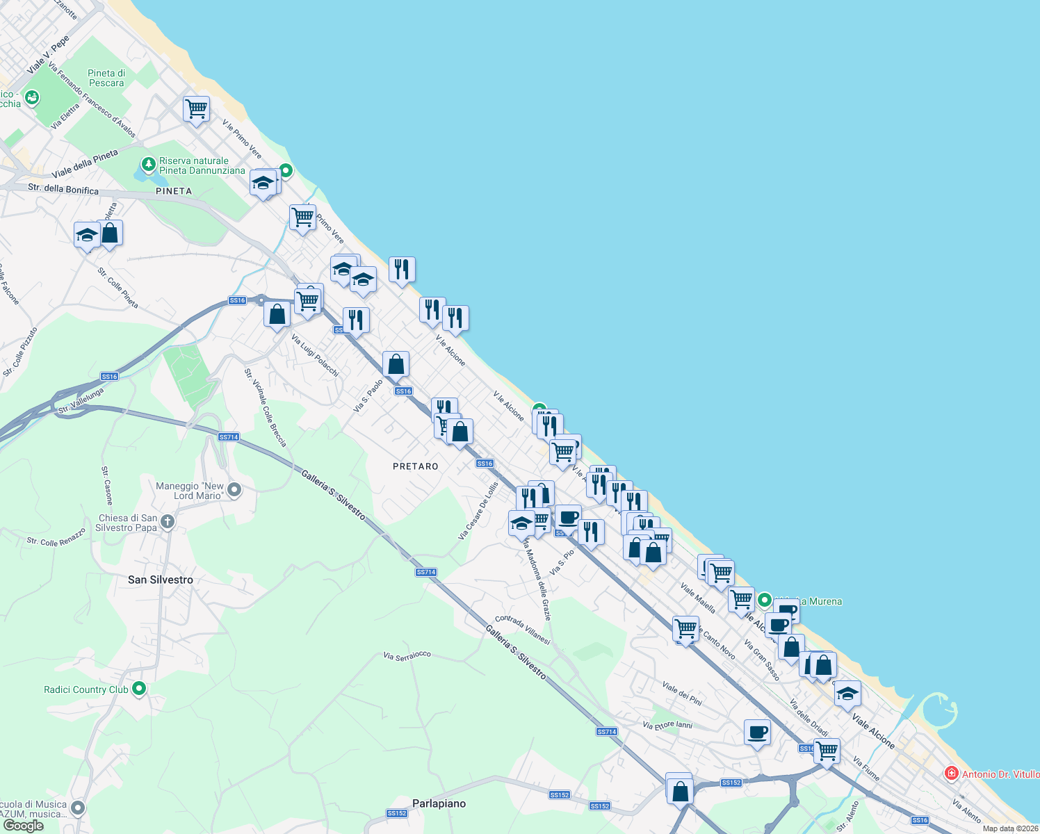map of restaurants, bars, coffee shops, grocery stores, and more near 210/B Viale Primo Vere in Francavilla al Mare