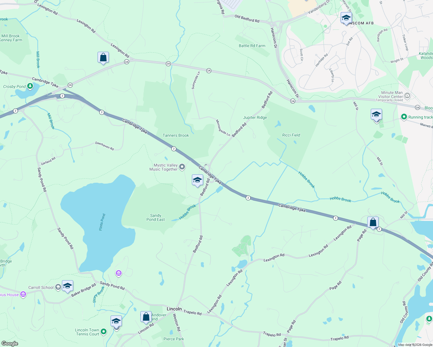 map of restaurants, bars, coffee shops, grocery stores, and more near 4 Juniper Ridge Road in Lincoln