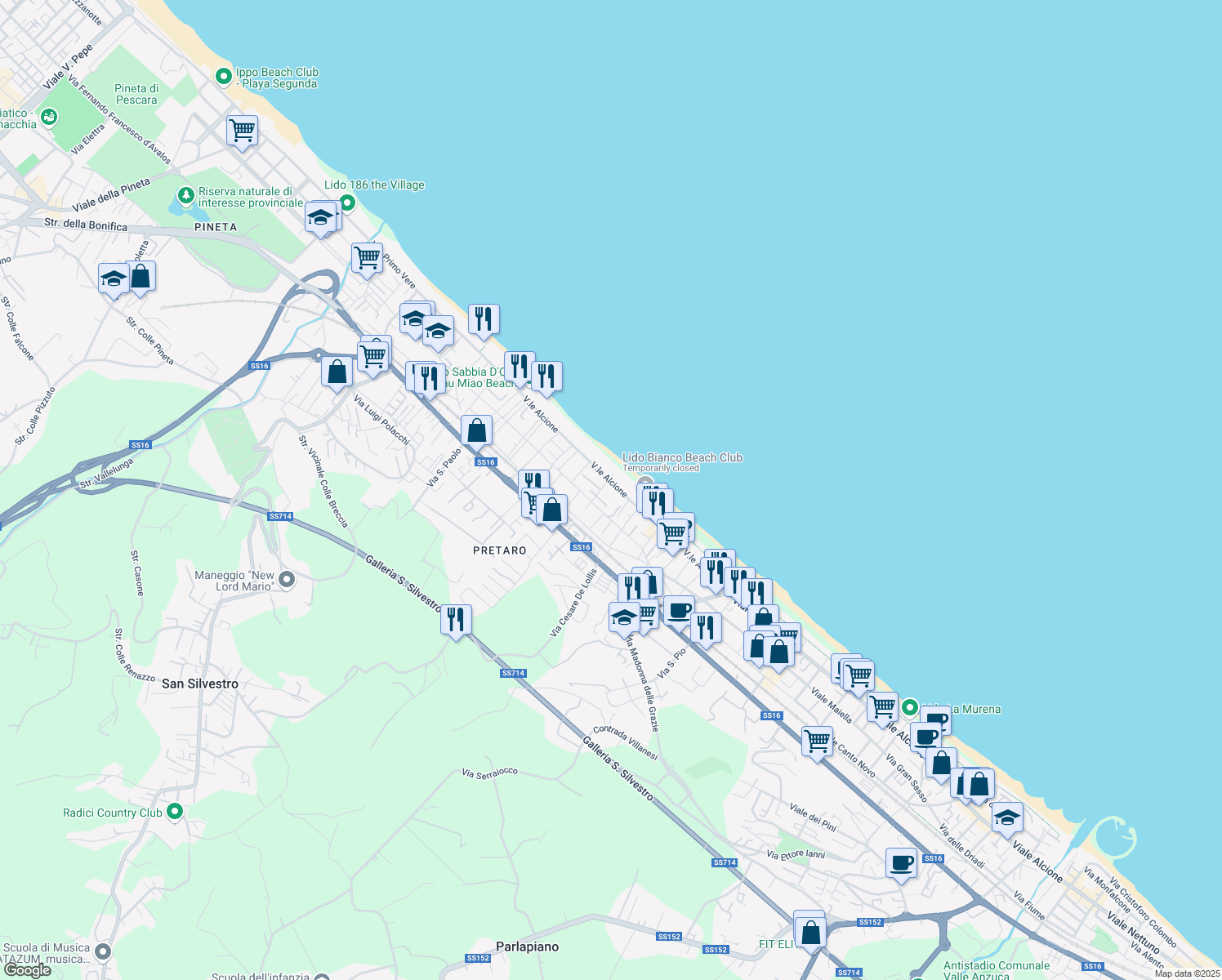map of restaurants, bars, coffee shops, grocery stores, and more near 3B Via Nora in Francavilla al Mare