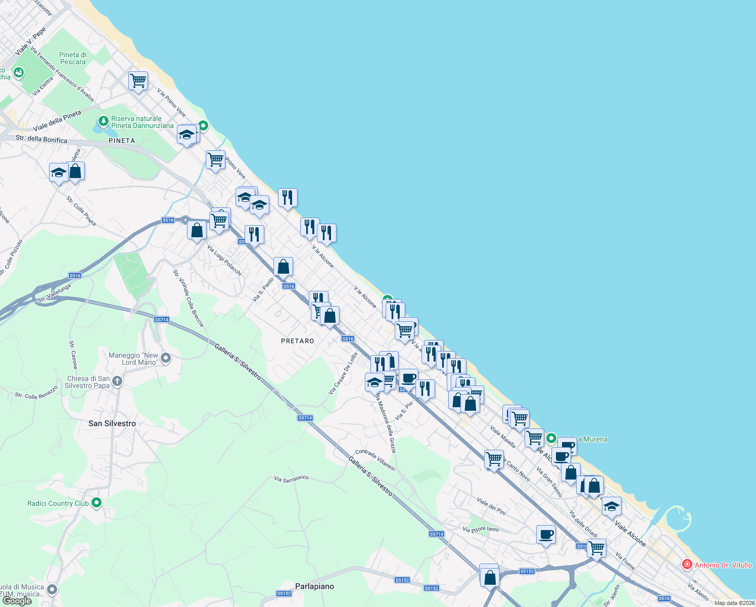 map of restaurants, bars, coffee shops, grocery stores, and more near 210/B Viale Primo Vere in Francavilla al Mare