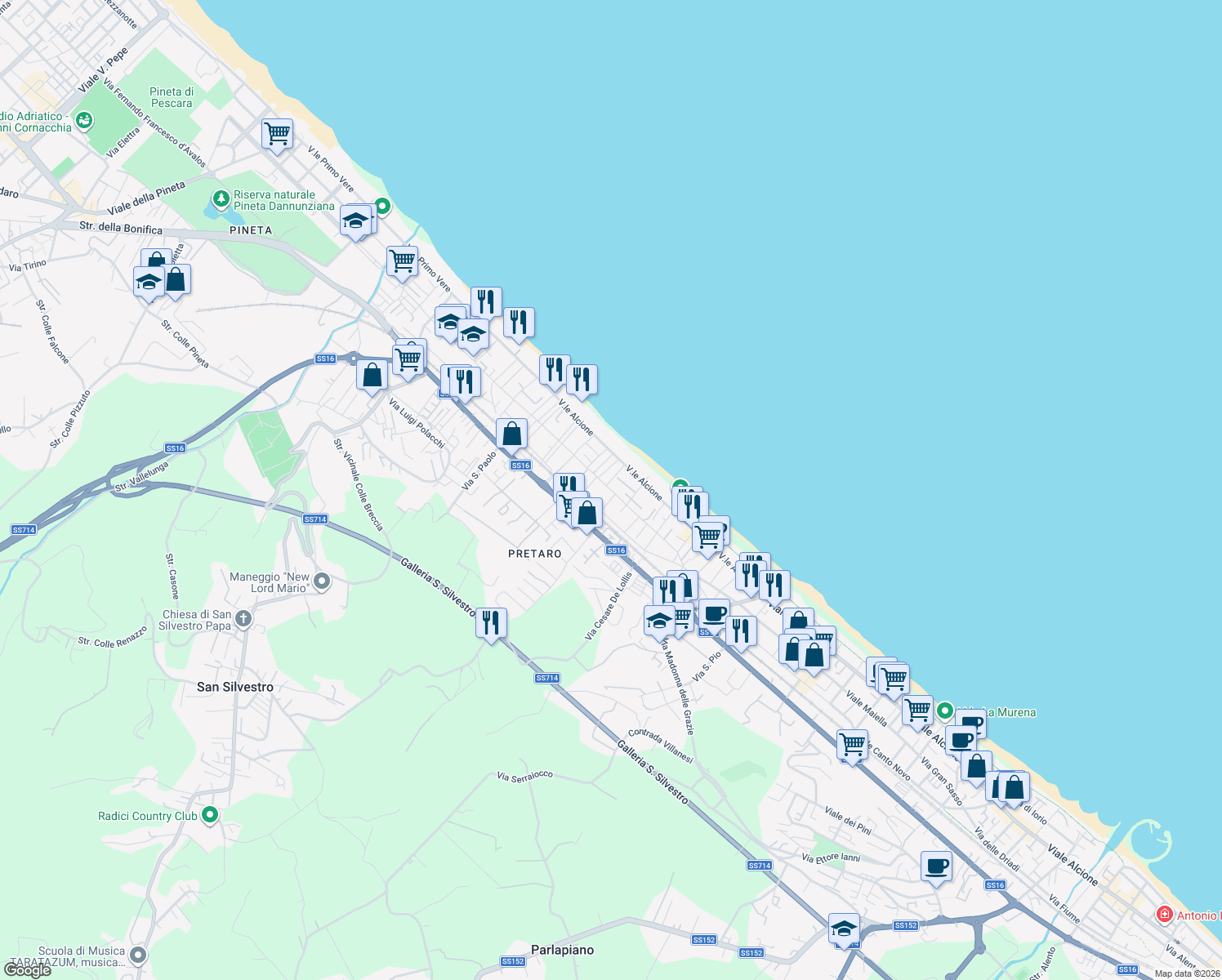 map of restaurants, bars, coffee shops, grocery stores, and more near 31 Viale Monte Sirente in Francavilla al Mare