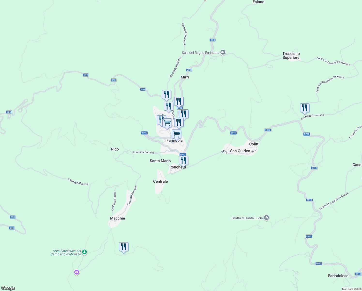 map of restaurants, bars, coffee shops, grocery stores, and more near 20 Via Farnese in Farindola