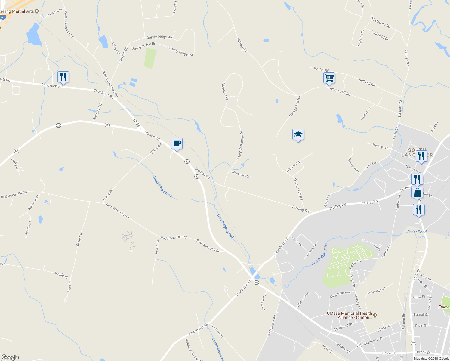 map of restaurants, bars, coffee shops, grocery stores, and more near 188 Mary Catherine Drive in Lancaster