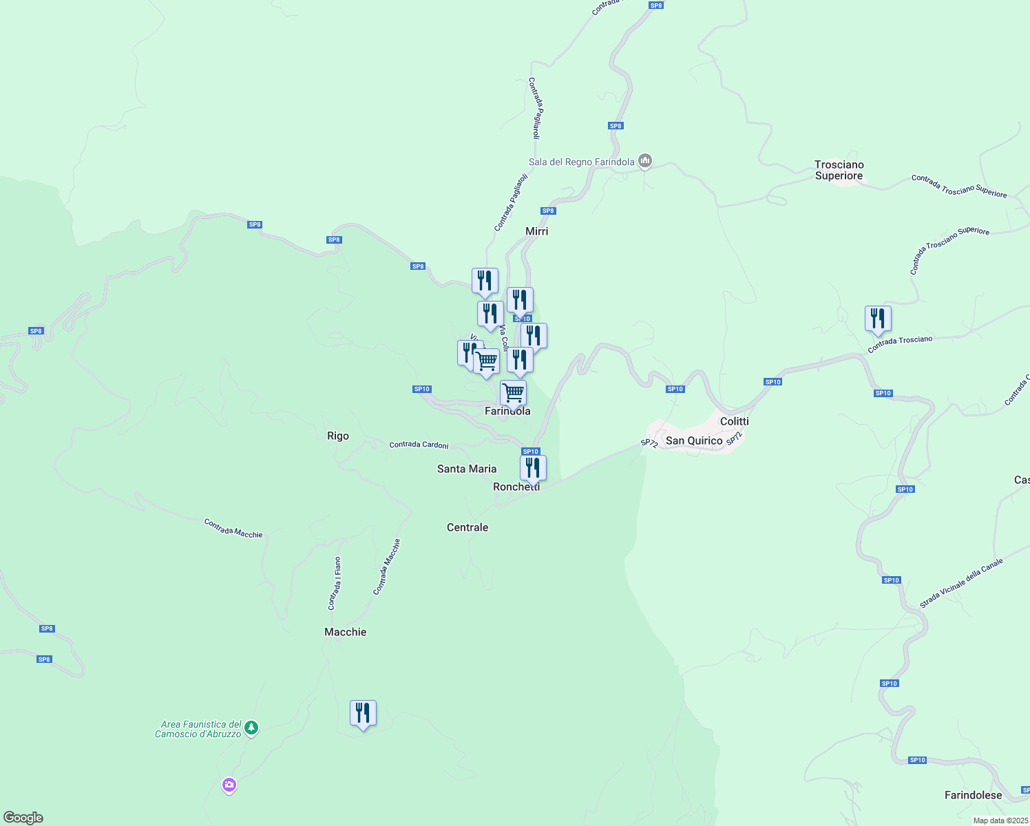 map of restaurants, bars, coffee shops, grocery stores, and more near 50 Via Guglielmo Marconi in Farindola