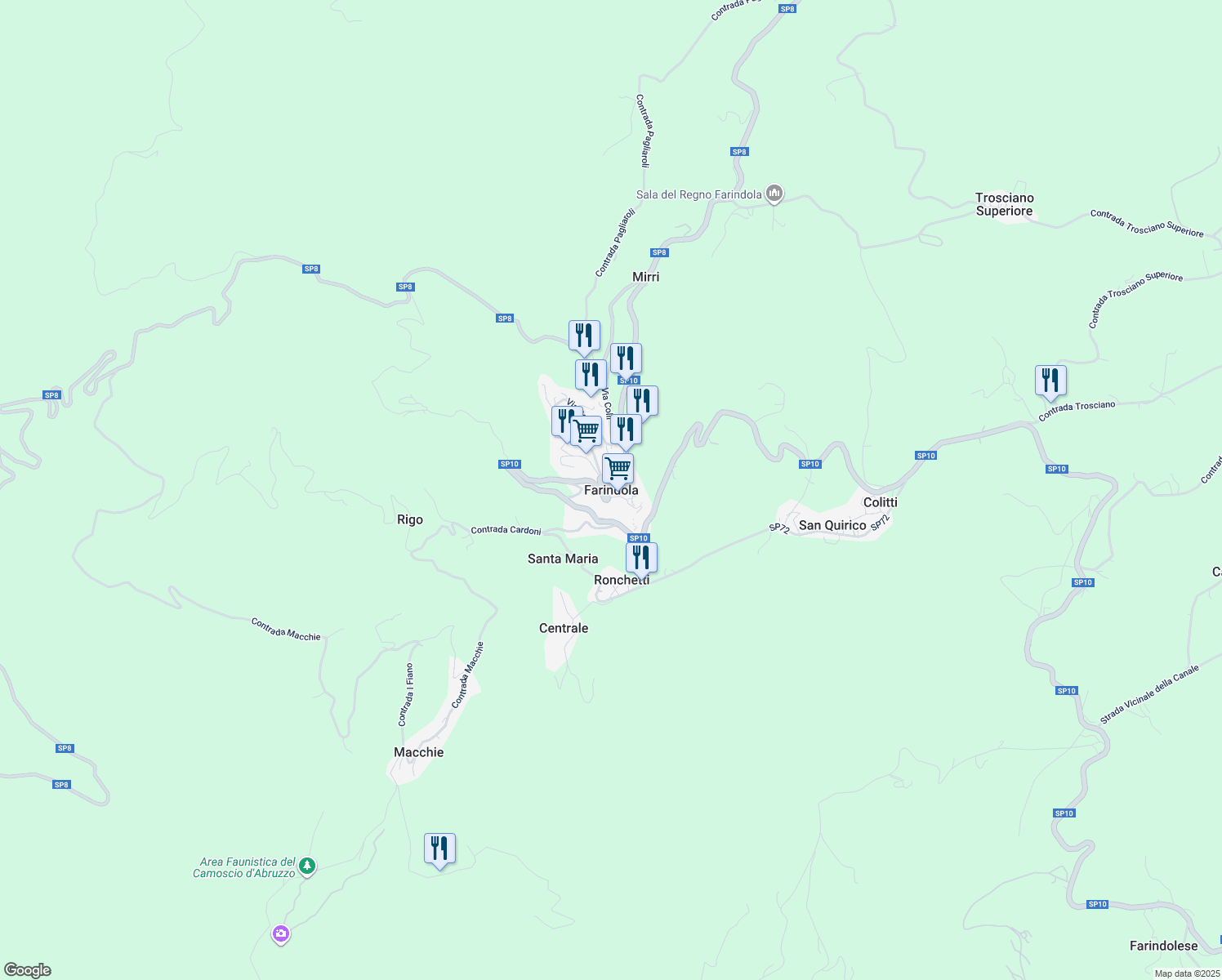 map of restaurants, bars, coffee shops, grocery stores, and more near in Farindola