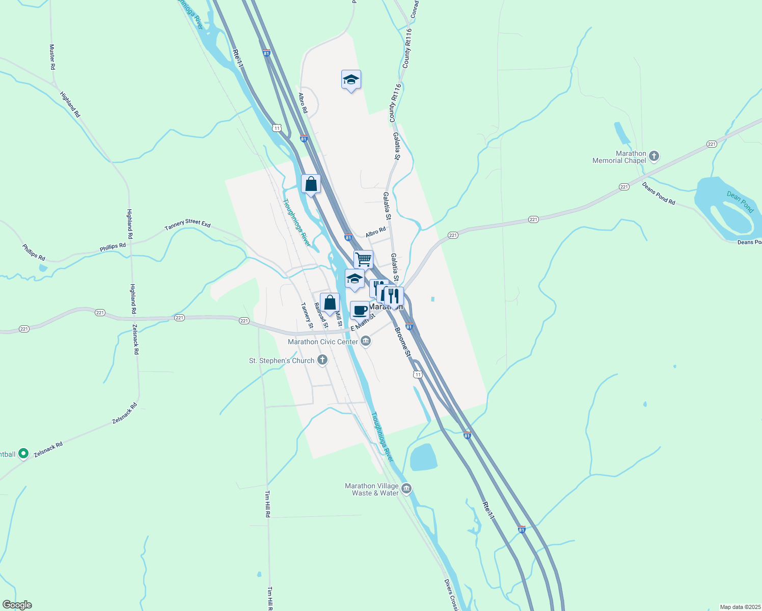 map of restaurants, bars, coffee shops, grocery stores, and more near 1 Cortland Street in Marathon