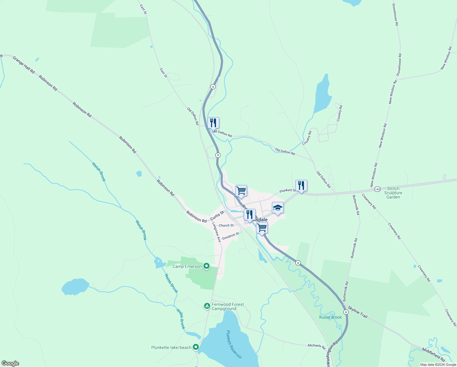 map of restaurants, bars, coffee shops, grocery stores, and more near 94 Holmes Rd in Hinsdale