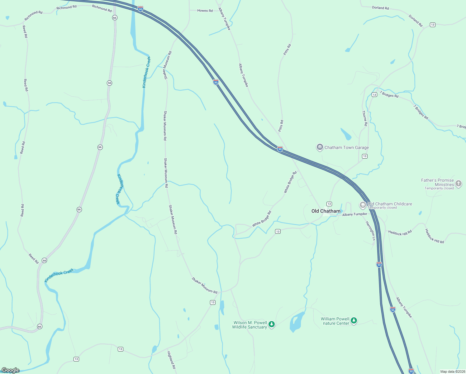 map of restaurants, bars, coffee shops, grocery stores, and more near 47 White Bridge Road in Old Chatham