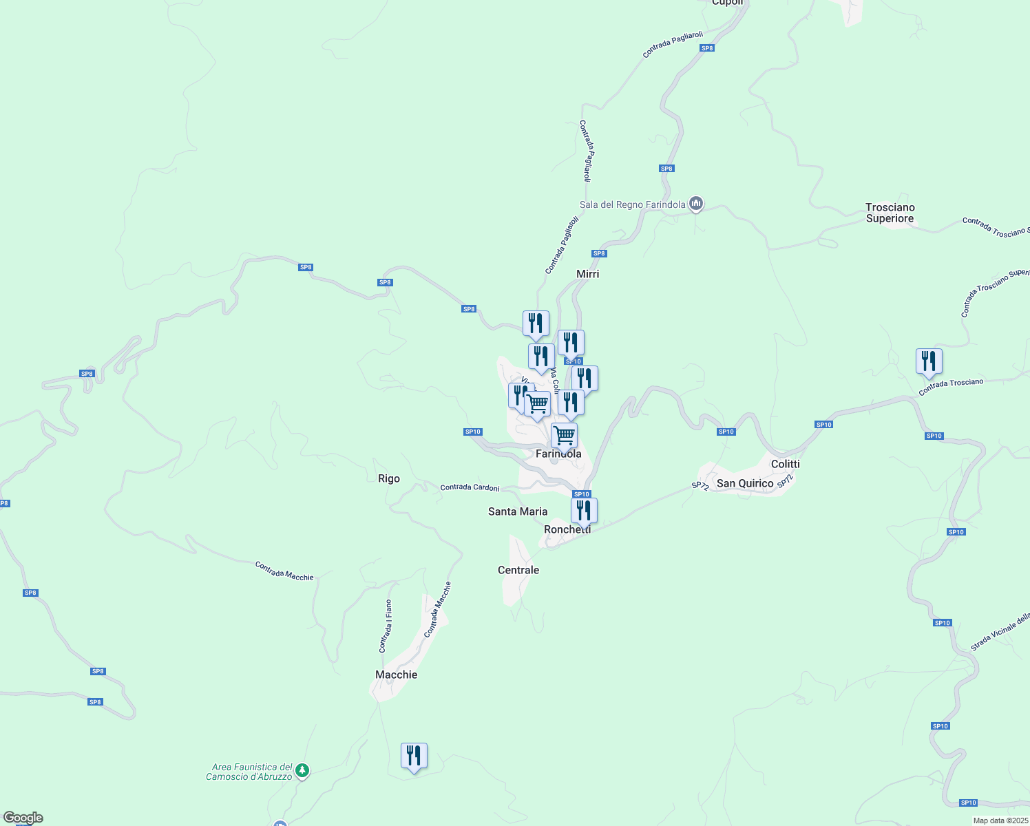 map of restaurants, bars, coffee shops, grocery stores, and more near in Farindola
