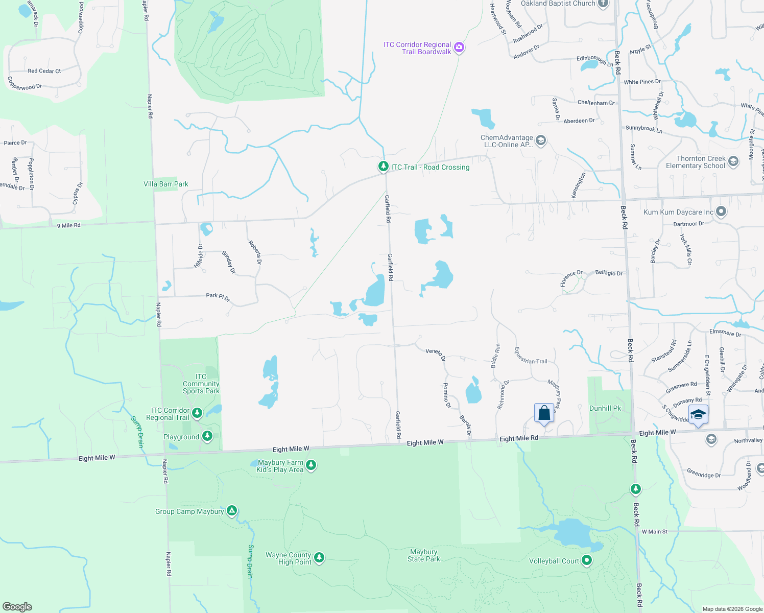 map of restaurants, bars, coffee shops, grocery stores, and more near 49450 Deer Run in Northville