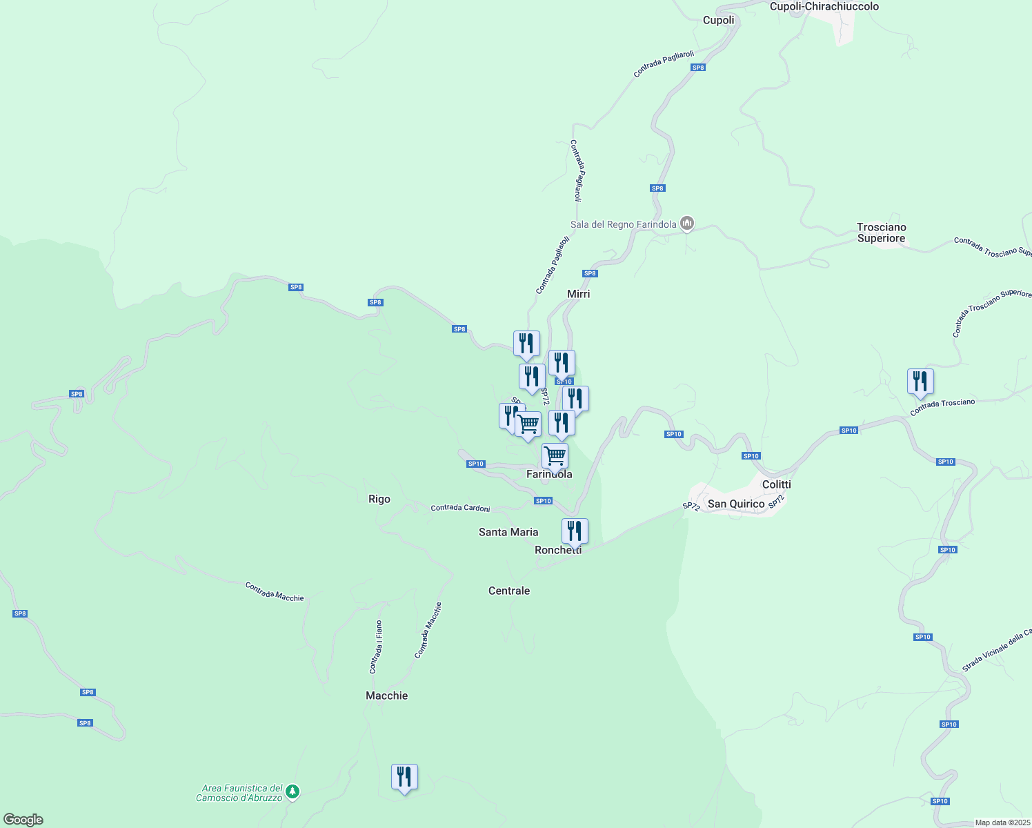 map of restaurants, bars, coffee shops, grocery stores, and more near in Farindola